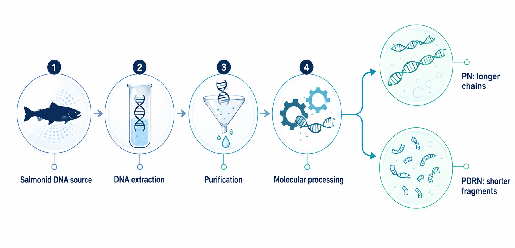 Process infographic showing salmonid DNA